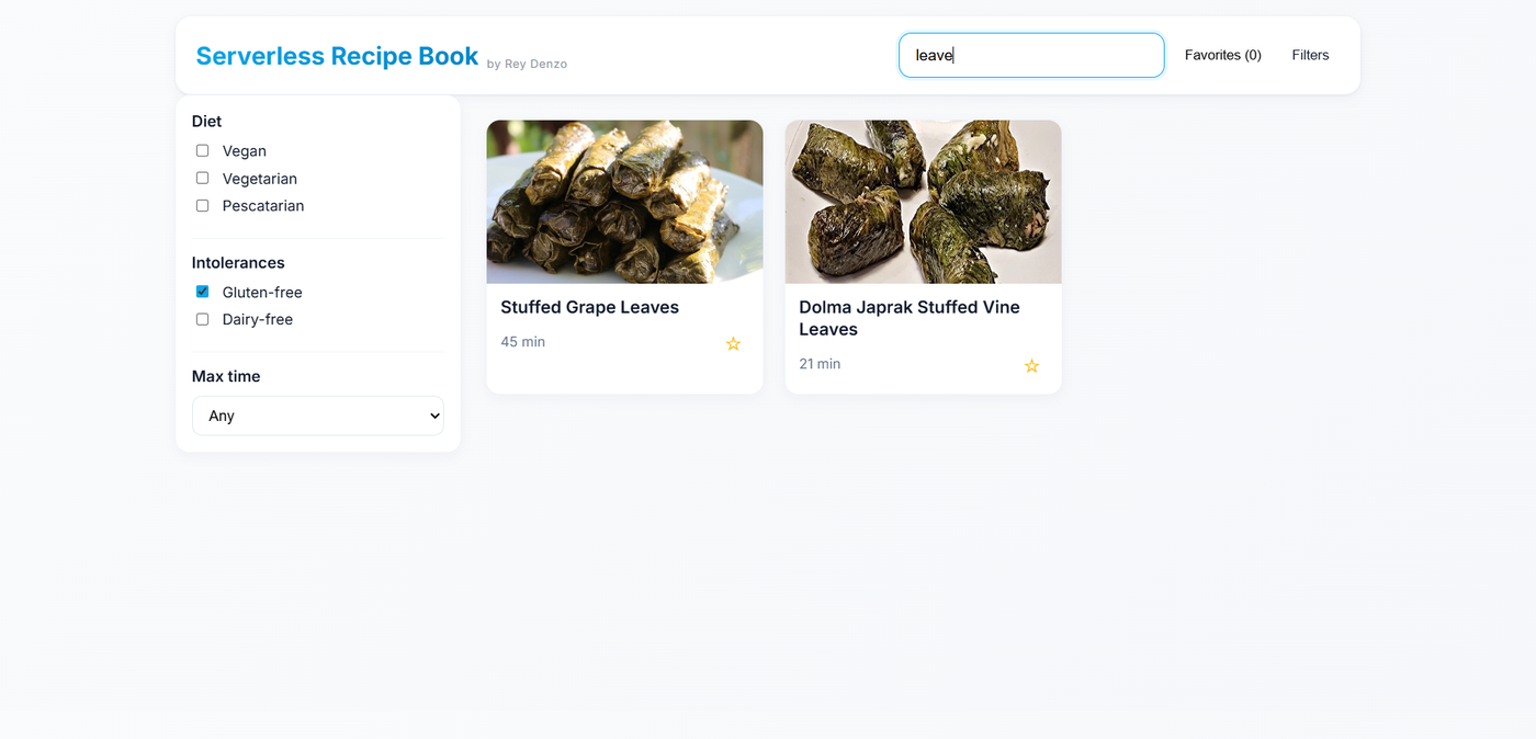 Recipe Search and Filter Interface