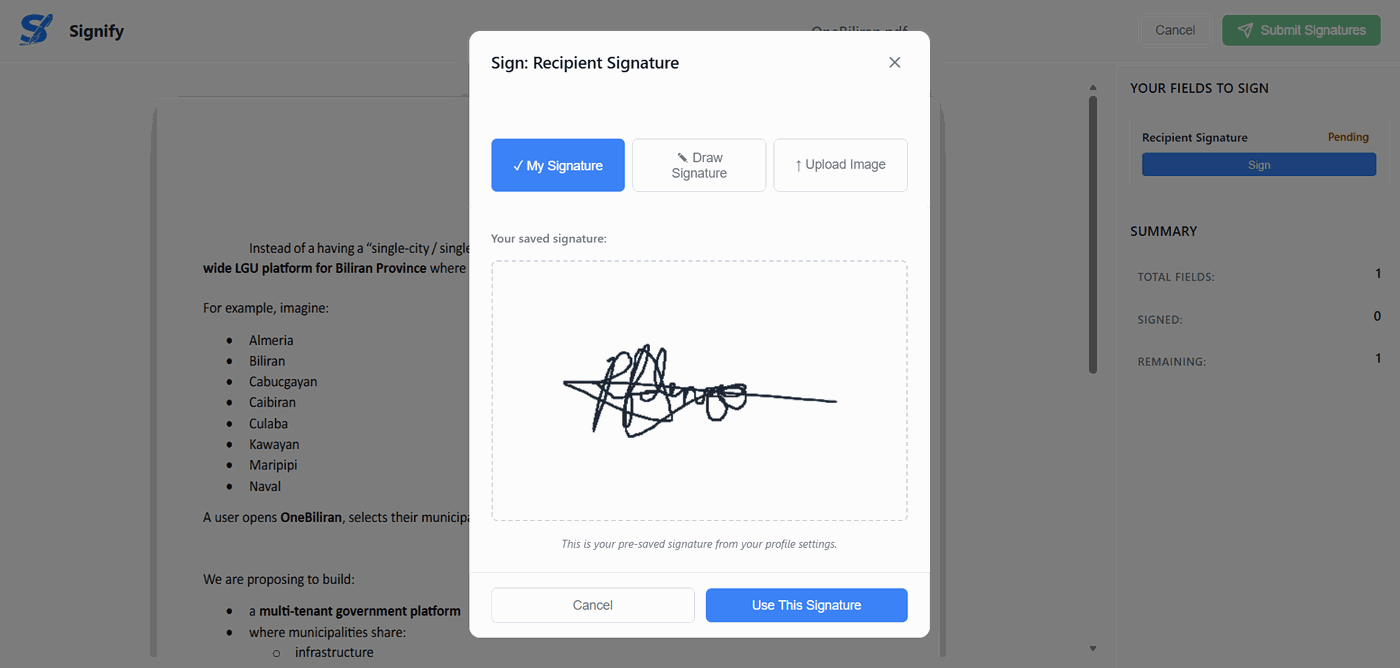 Recipient Signing